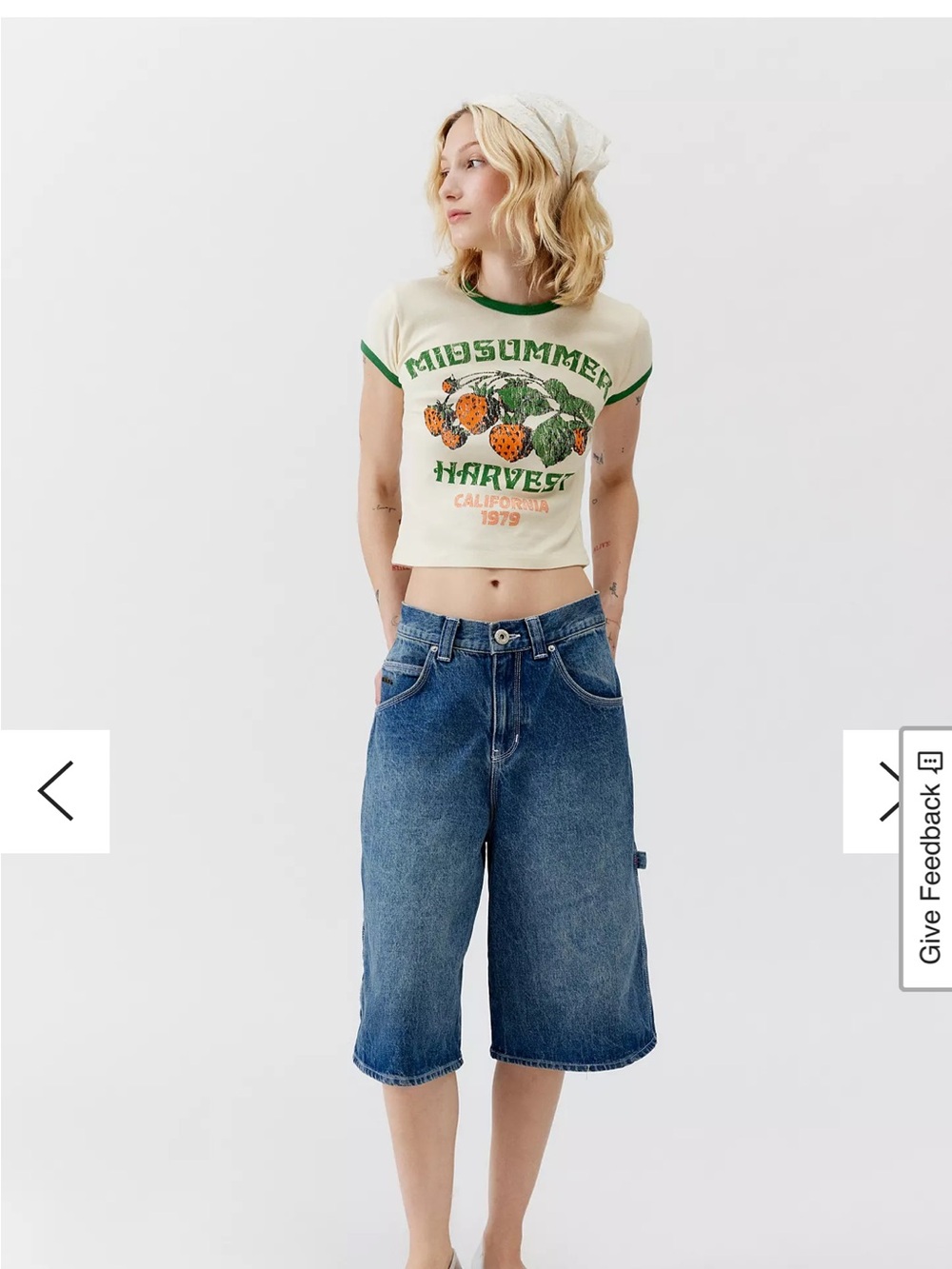 Urban Outfitters Cream Midsummer Harvest Graphic Ringer Tee with Green Trim